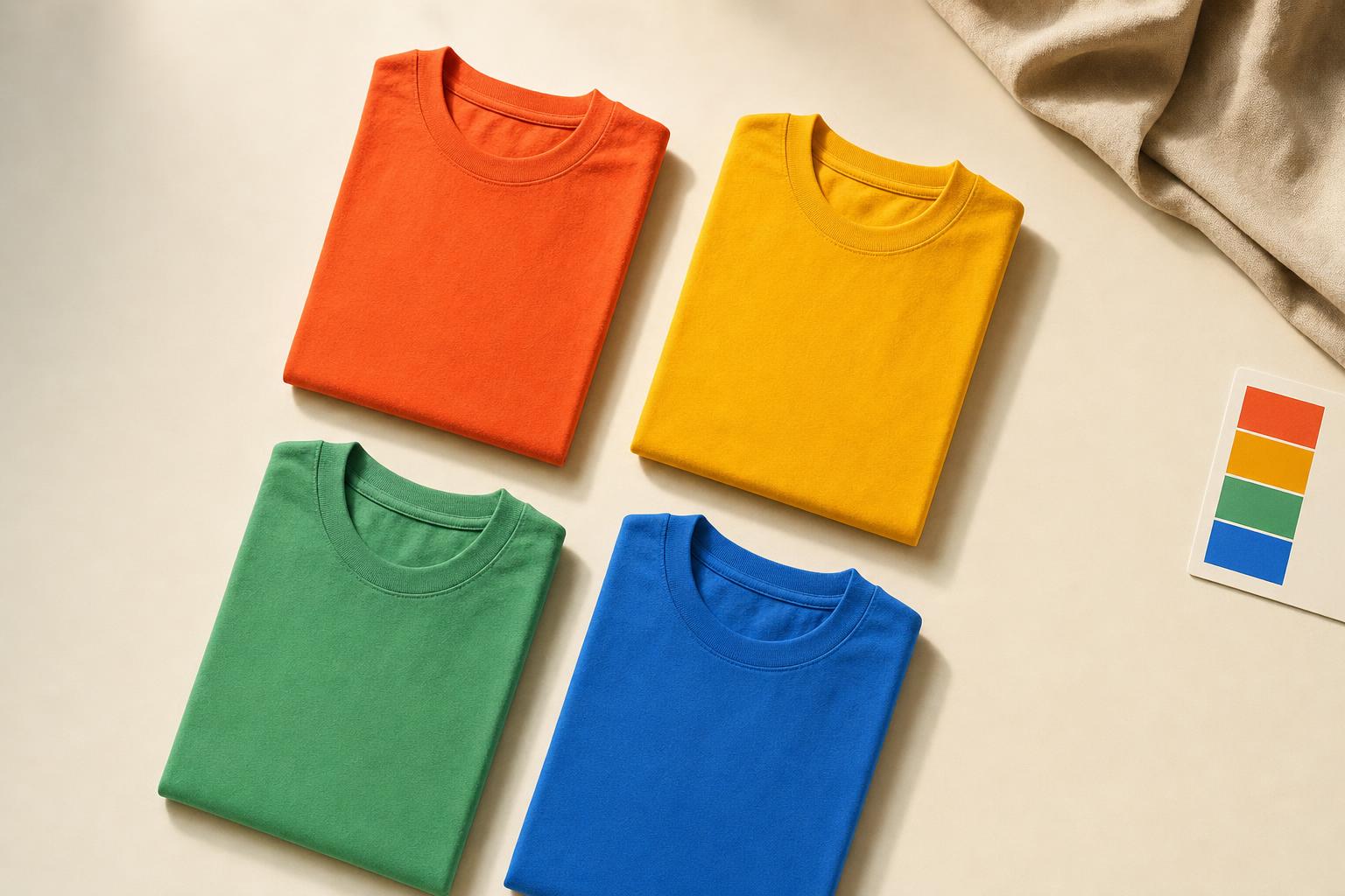 Folded men's cotton tees in the Bright Spring palette