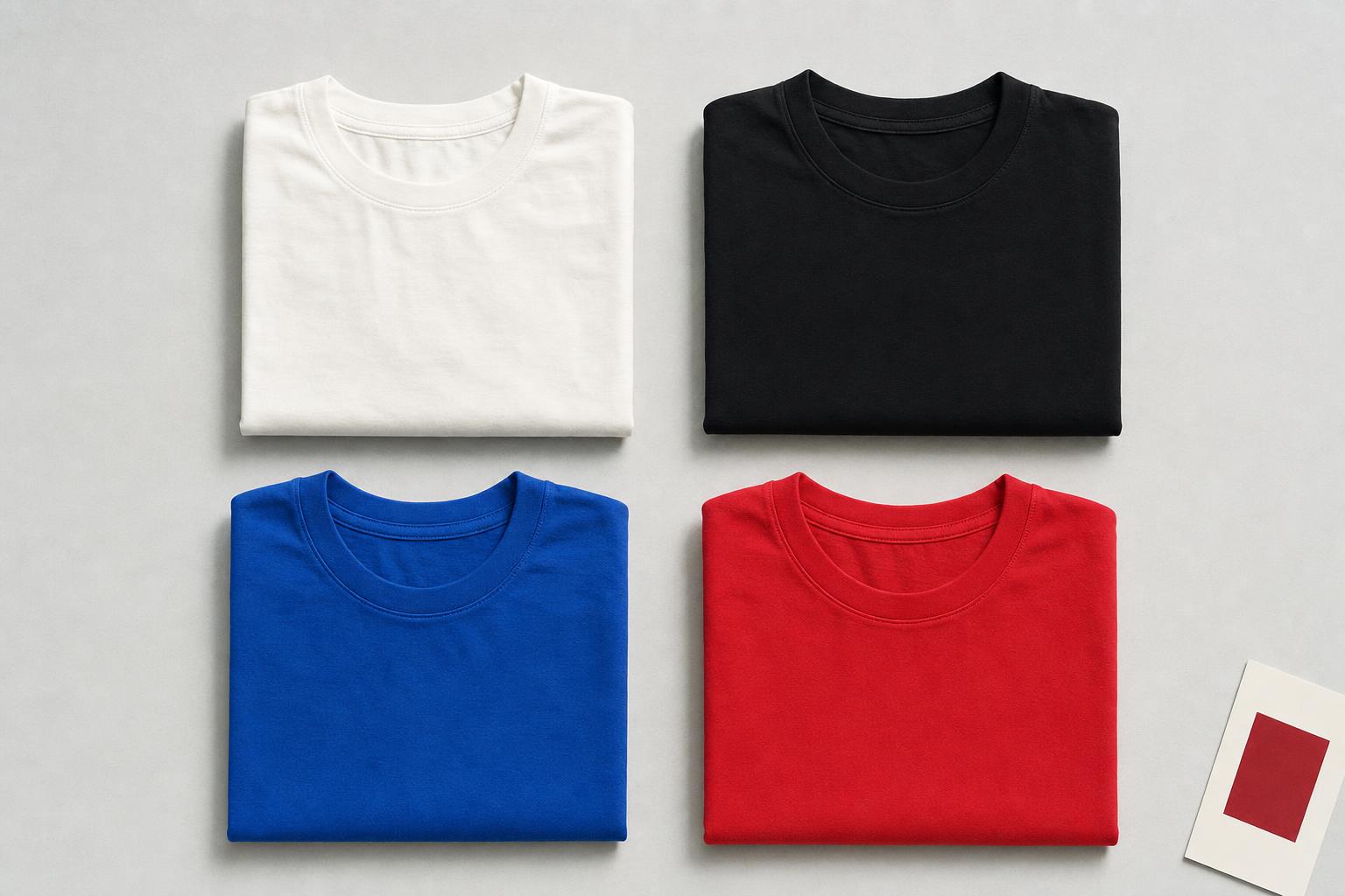 Folded men's cotton tees in the Bright Winter palette