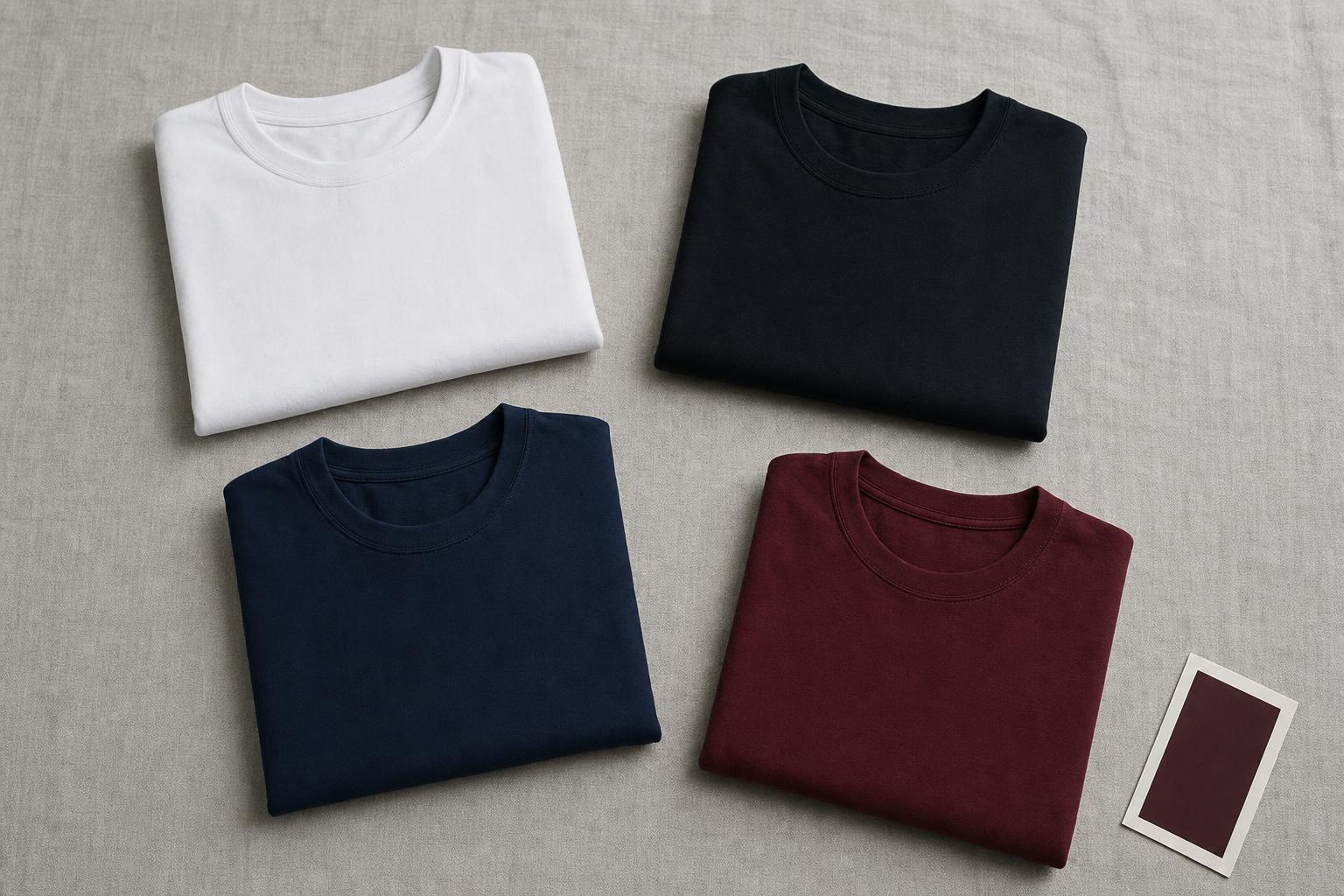 Folded men's cotton tees in the Dark Winter palette