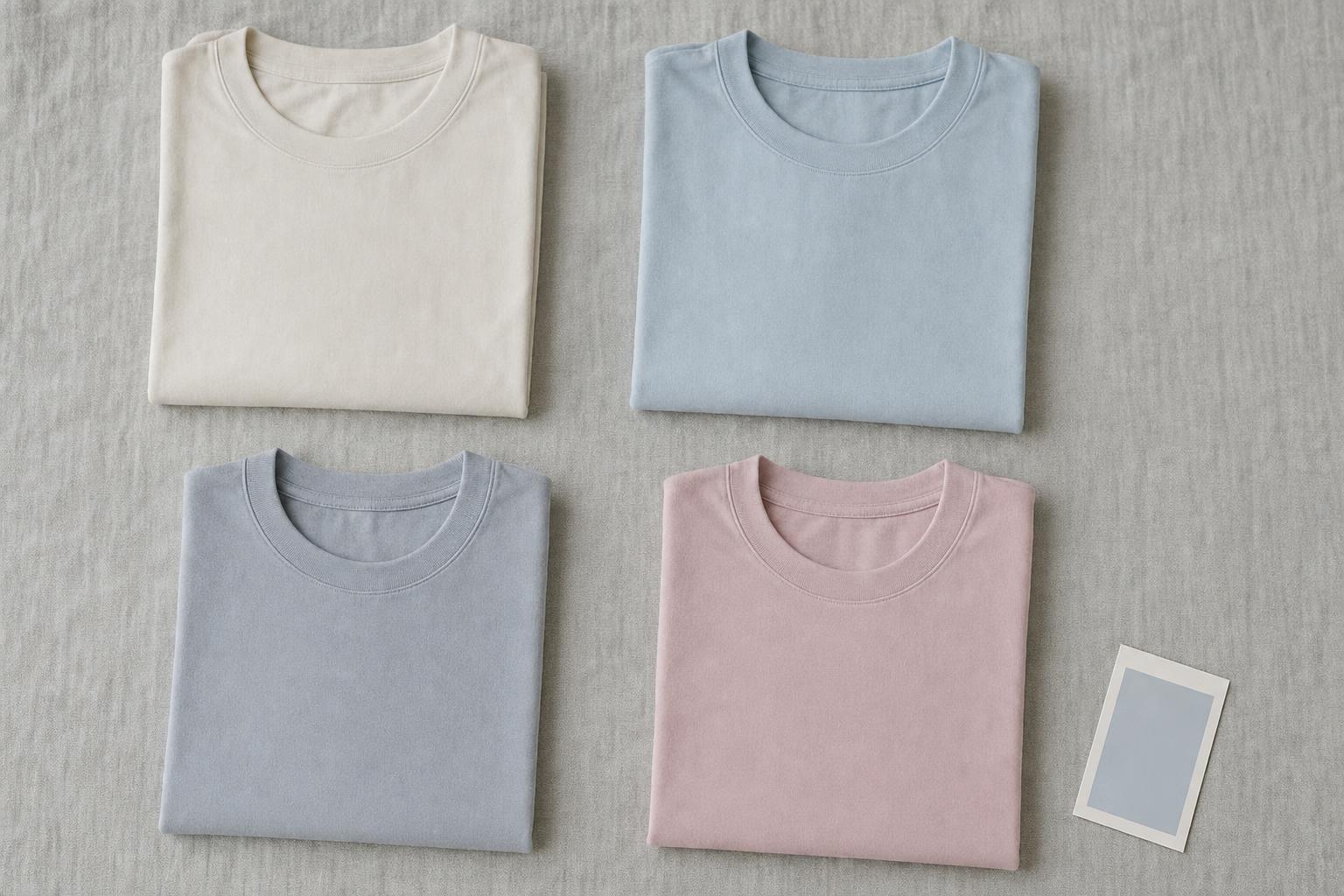 Folded men's cotton tees in the Light Summer palette