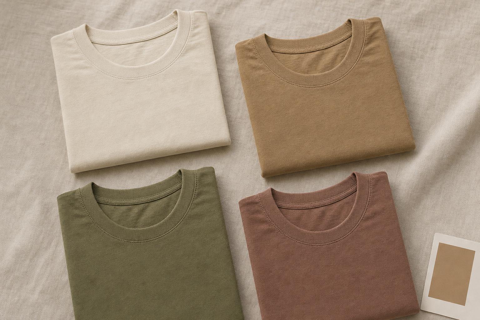 Folded men's cotton tees in the Soft Autumn palette