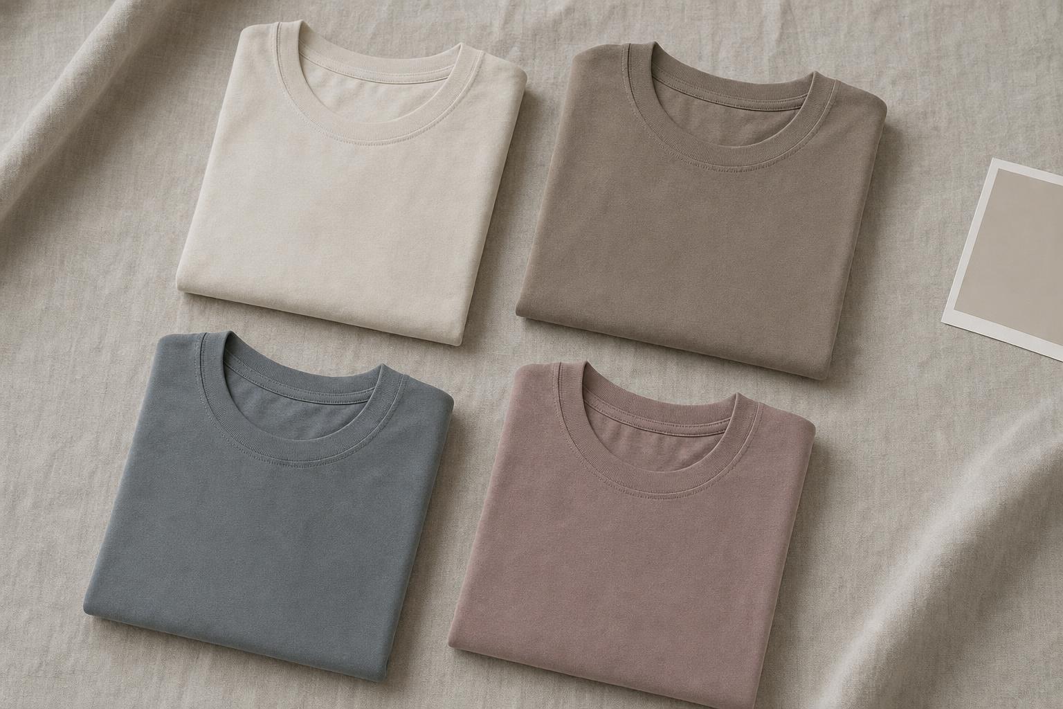 Folded men's cotton tees in the Soft Summer palette