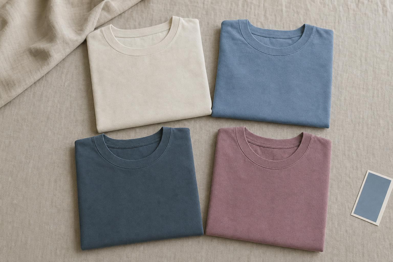 Folded men's cotton tees in the True Summer palette