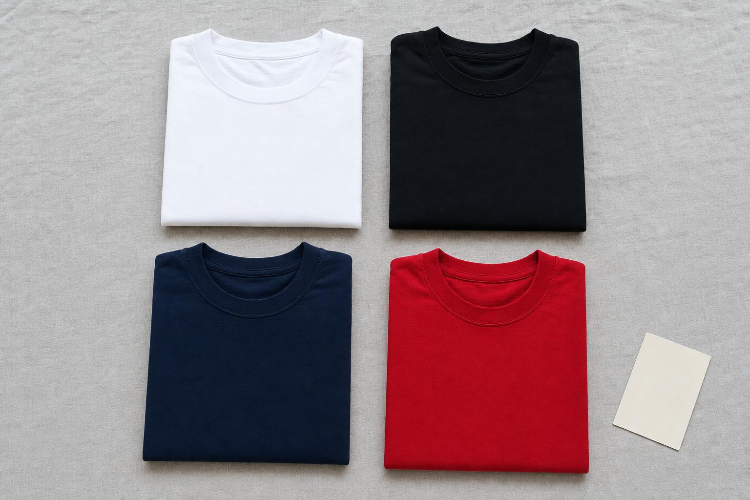 Folded men's cotton tees in the True Winter palette